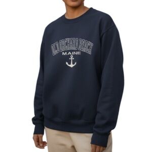 Pacific & Co Old Orchard Beach Maine Embroidered Sweatshirt Navy Blue 90s Vibe L